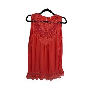Overmal Coral Pink Crochet Sleeveless Keyhole Top Blouse Womens Size XL